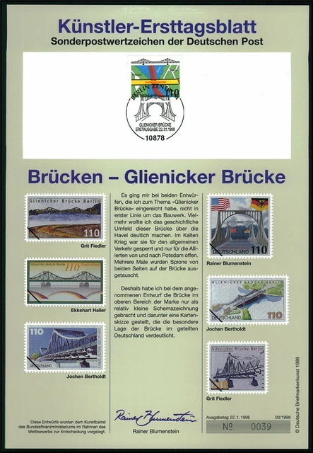 Brd Künstler-Etb 1998/03 1967 Brücken Glienicker Brücke Entwürfe!!