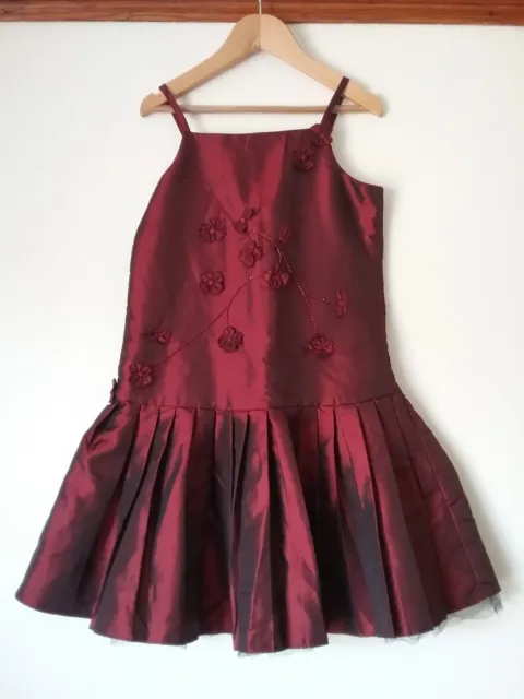 Ladybird Girls Dark Red Floral Pleated Party Dress Age 8-9 Years