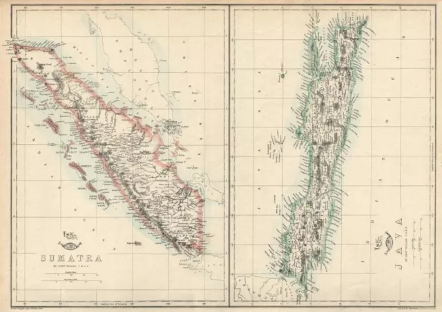 SUMATRA & JAVA. Dutch East Indies. Singapore. Indonesia. WELLER 1863 old map