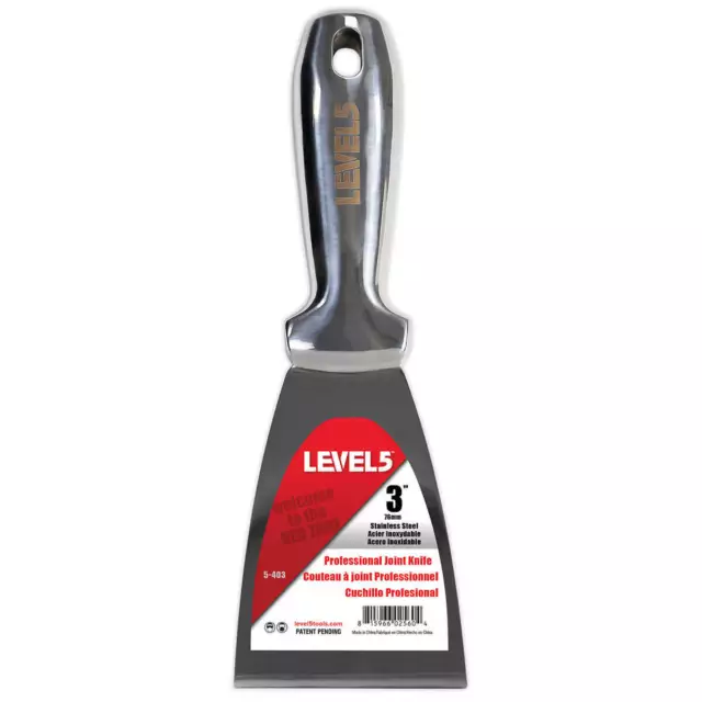 LEVEL5 Spachtel ganz aus Edelstahl 3"/76mm Malerspachtel Trockenbau Profi 5-403