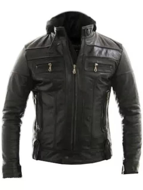 Racing Jacket Motorbike Motorcycle Leather Biker Jacket Detach Hood BWNT