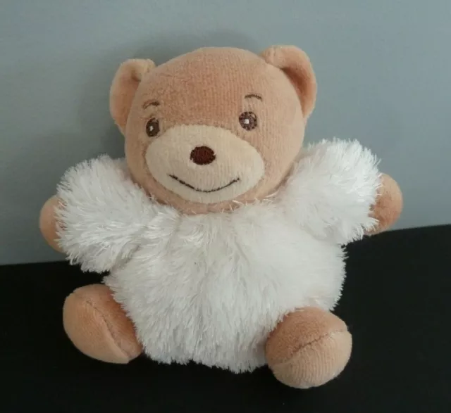 ref 2. DOUDOU PELUCHE BOULE KALOO OURS fourrure blanc beige 11cm allongé - TTBE