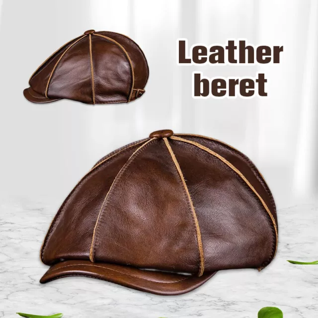 Mens Genuine Leather Painter Beret Hats Octagonal Peaked Cap Ivy Flat Hat