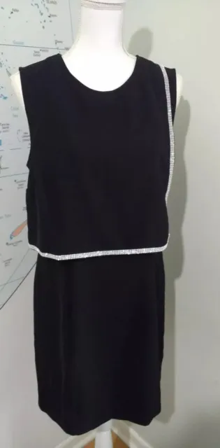 V By Very Black Sleeveless Shift Style Dress  Diamonte Detail UK Size  14 BNWT