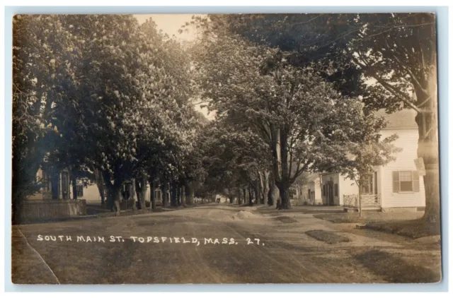 Topsfield Massachusetts MA RPPC Photo Postcard South Main Street Tree Lined 1923