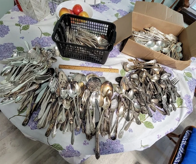 Antique Silverplate lot 30 POUNDS Vintage Flatware and more odd and ornate CRAFT