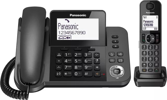 Set Telefono a Filo e Cordless Panasonic con Schermo LCD Inclinabile per Ufficio