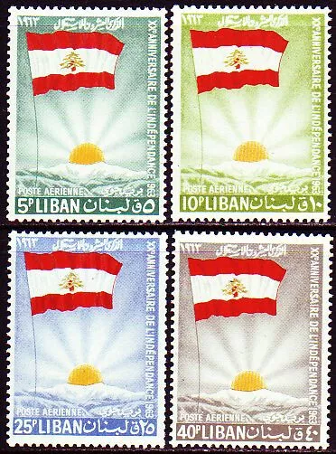 Libanon Lebanon 1963 ** Mi.829/32 Unabhängigkeit Staatsflagge Sonne