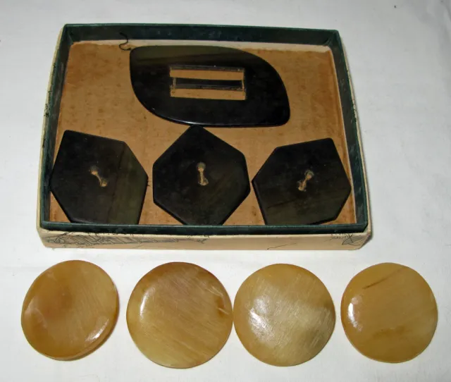 Lot Vintage, Beautiful Large Buttons, Button Buckle Set In Original Box