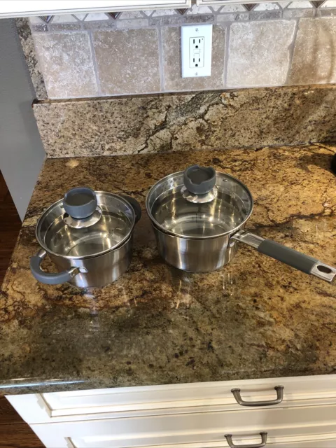 4 Piece David Burke Gourmet Pro Stainless Steel Saucepans, 2.4 qt, 1.8 qt W/lids