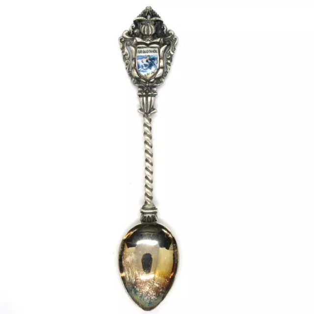 Andenkenlöffel aus 800er Silber GROßGLOCKNER emailliert Silver Souvenir Spoon