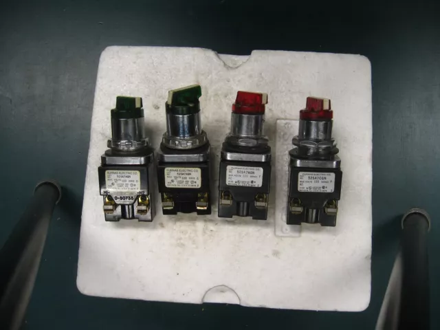 Four (4) Furnas Oil Tight Selector Operators-Two Red and Two Green Lighted 120V