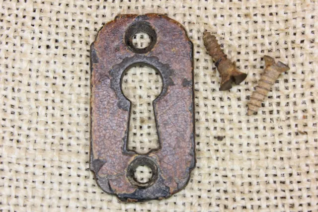 Old Door Keyhole Lock Escutcheon Skeleton Key Plate Iron 1 1/2” grain paint