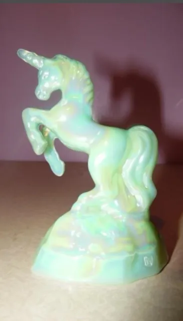 Mosser From Fenton Mold Green Jadeite Carnival Opalescent Glass Unicorn Figurine