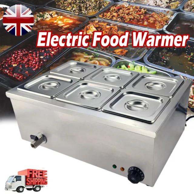 6 Pots Commercial Electric Bain Marie Food Warmer Catering Wet Well Heat Buffet