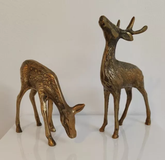 Vintage Brass Stag & Doe Figures