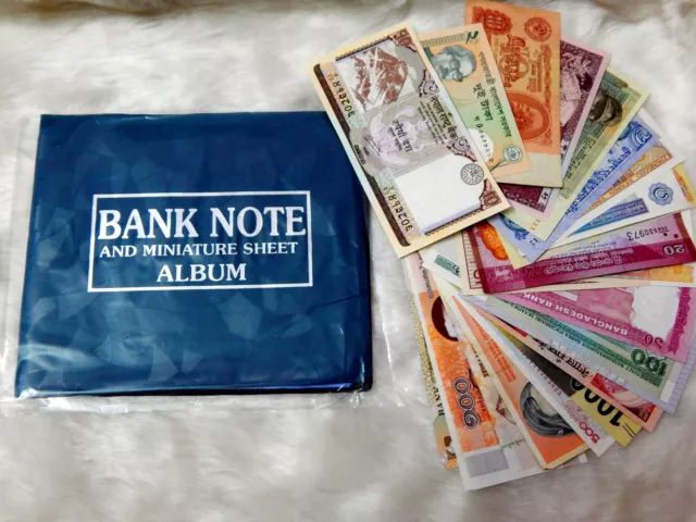 Premier Currency Album + 20 PCS Different Countries UNC World Banknotes Rare Lot