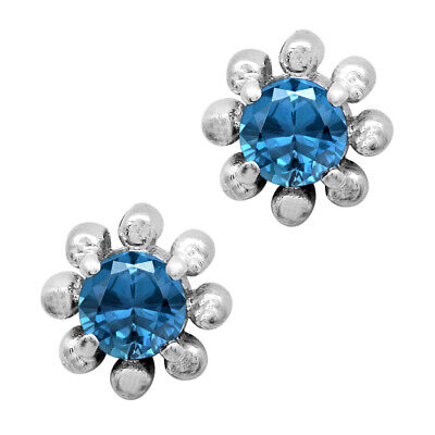 Vintage Round Blue Cz 925 Sterling Silver Earrings Studs Jewelry