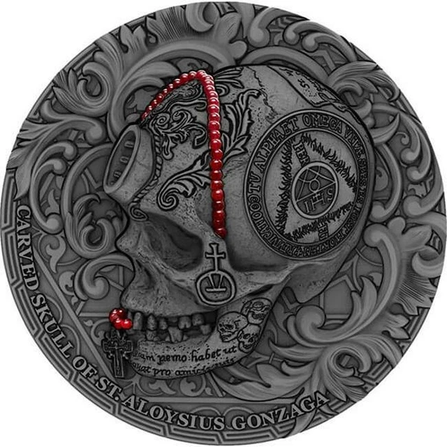 2018 Cameroon Carved Skull II 1 oz Antique finish Silver Coin 1000 Francs