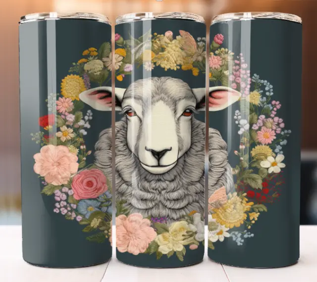 Sheep Floral 20oz Tumbler 20 oz Skinny Cup Mug Lid Straw