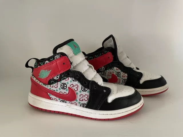 Nike Air Jordan Mid 1 Se Holiday Ugly Christmas Sweater Youth Size 1Y Sneakers