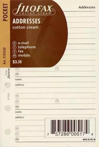 Filofax Einlage Pocket: Adressblätter cotton cream, 210253