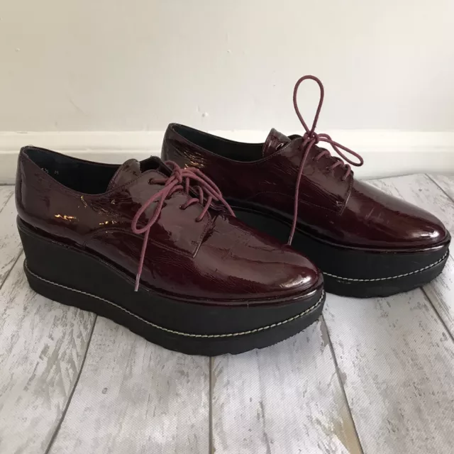 STUART WEITZMAN Oxford Shoe Womens 6.5 Red Patent Burgundy Leather Kent Platform