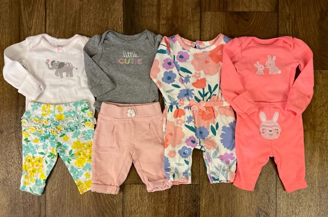 Carter’s Baby Girl Newborn Bodysuits Shirt Pants Reborn Doll Clothes Lot Bundle