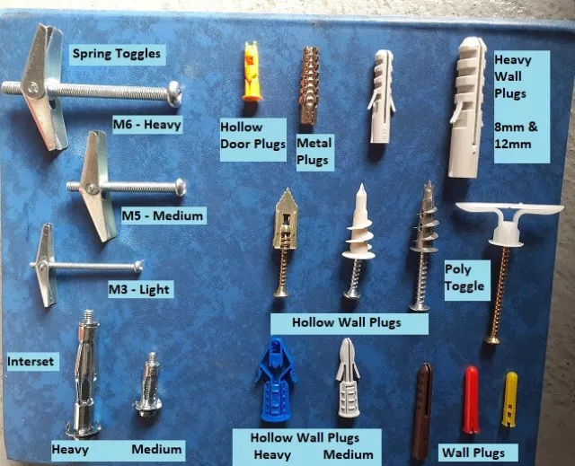 Wall Plugs & Fixings - ALL TYPES - Screws Hollow Wall, Plasterboard Cavity, Stud