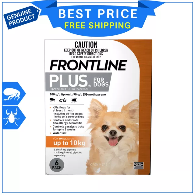 FRONTLINE PLUS For Dogs Up to 10 Kg ORANGE Pack 6 Pipettes Flea Tick Treatment
