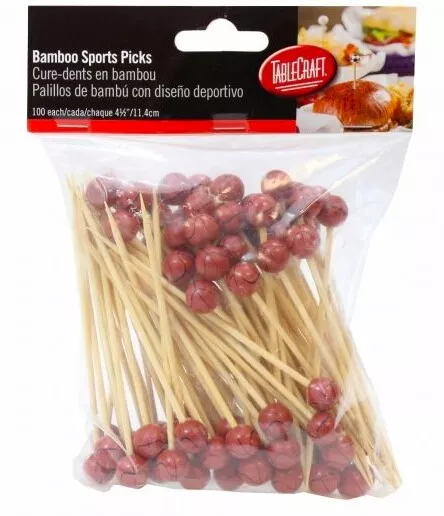 Set of 100 Basketball Food Picks, 4.5" Bamboo Wood, Cupcakes Sports Orange Party