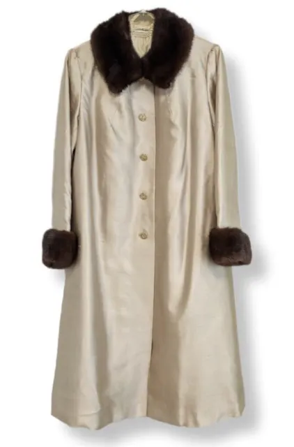 UNGARO EMANUEL silk Coat Trench With Fur Sz Xl 12 Vtg Rare