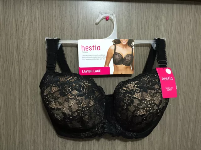 BNWT Womens Sz 10F Hestia Brand Black Lavish Lace Underwire Contour Lace Bra