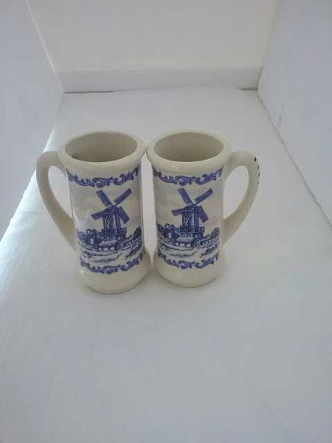 Vintage Delft Blue Windmill Mini Steins-Set of 2