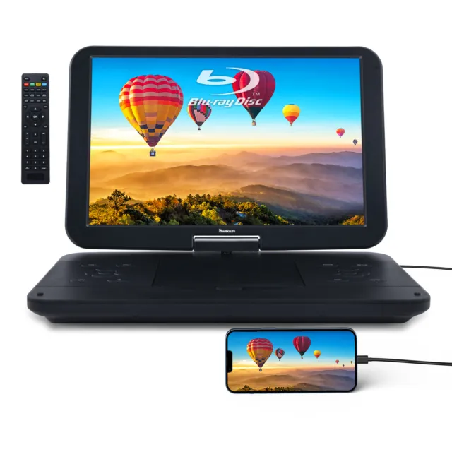 17.5" Portable Blu-Ray DVD Player 1080P Video Dolby Audio Region Free USB SD MP4