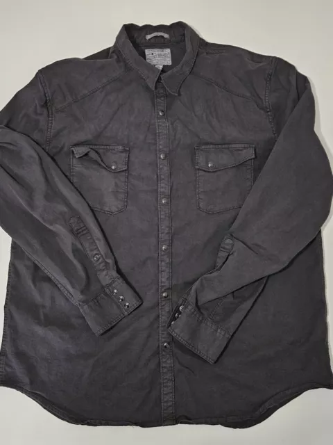 Lucky Brand Saturday Stretch Snap Button Front Shirt Long Sleeve Mens XL Black