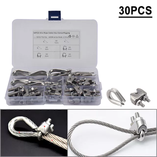30 PCS M6 Wire Rope Fixed Clamp W/Triangular Ring Buckle Sling Loop Heart Ring