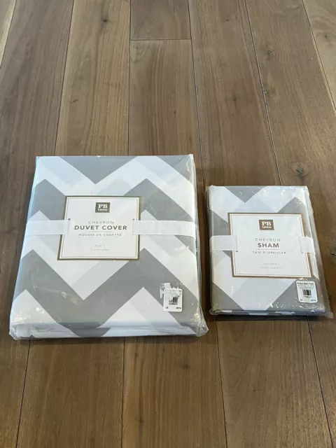 Pottery Barn Teen Chevron Cotton Duvet Cover & Sham Gray Twin