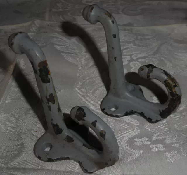 Vintage Lot of 2 Double Acorn Cast Iron Coat Hooks