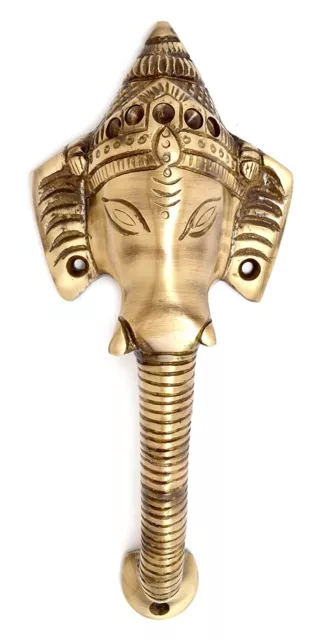 Brass Antique Brown Crown Ganesha Door Handle, 8 Inches, Antique Brown, Standard
