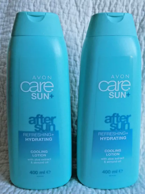 AVON 2 x SUN+ AFTER SUN COOLING LOTIONS WITH ALOE VERA & ALMOND OIL 400ml each