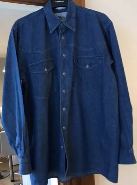 VINTAGE 1980s CAVENLINE MENS BLUE DENIM SHIRT SMALL 100% COTTON