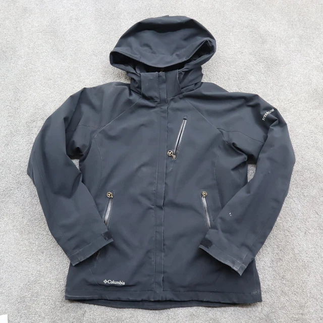 Columbia Women Full Zip Hooded Jacket Titanium Long Sleeve Charcoal Black Size S