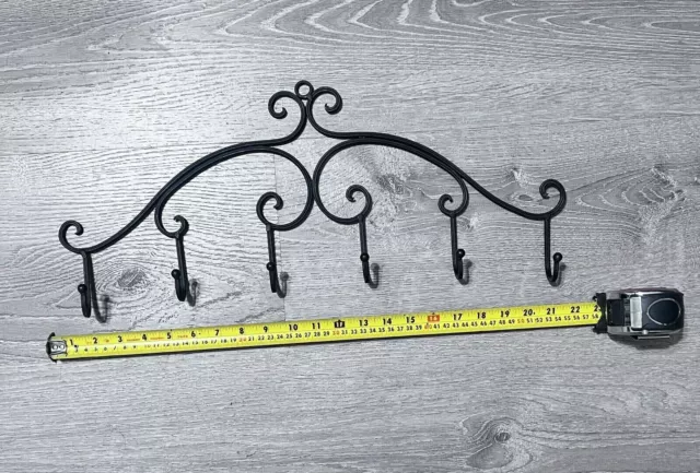 22” Blacksmith Iron Wall Mount Coat Rack 6 Hook hanger Farmhouse Black