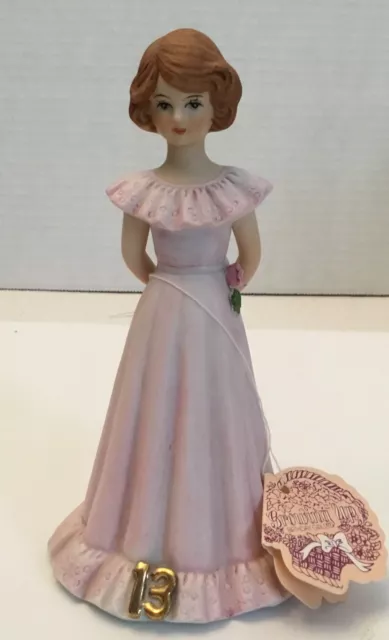 Enesco Growing Up Birthday Girls Age 13 Porcelain Figurine 1982, 5.5” tall