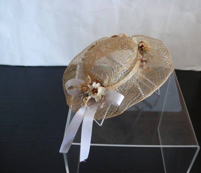 Chapeau De Poupée Ancien En Paille, 5cm, Pour Poupée Porcelaine, France