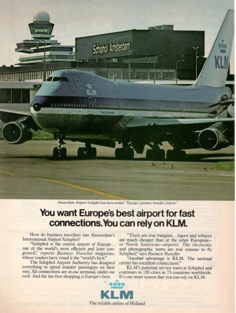 Klm Dutch Airlines Amsterdam Airport Schiphol Advertising 1 Page 1982