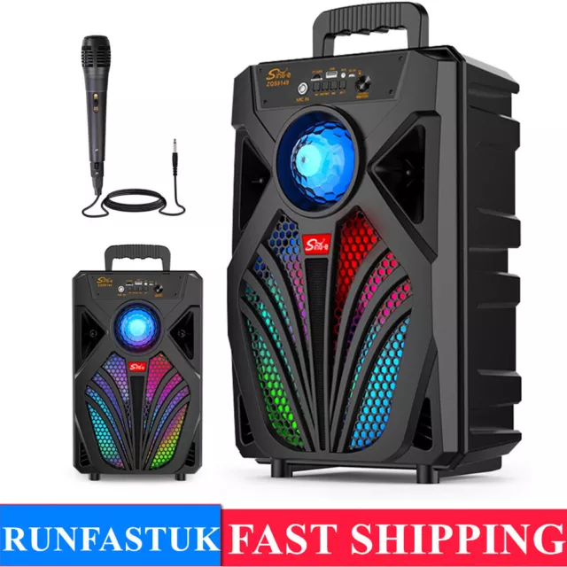 2000W 8" Wireless Portable LED Bluetooth Speaker Mic Subwoofer Bass Party FM LED