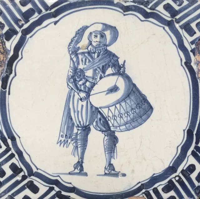 Antique Superb Dutch Delft Tile Drummer Wan-Li Circa 1625