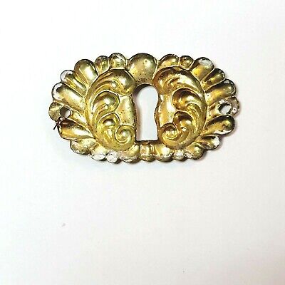 Vintage Ornate Brass Skeleton Key hole Escutcheon Salvage Hardware 1 7/8" 3